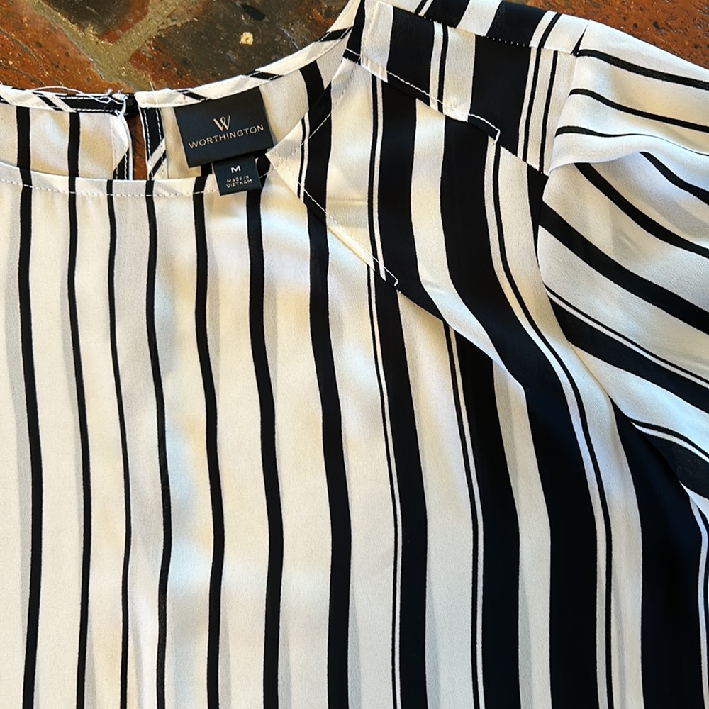Worthington black and white stripe blouse szM - Picture 5 of 9